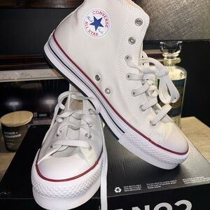 Converse Kids White Platform Sneakers with Red Trim
